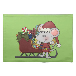 Santa Mouse With Sled Cloth Placemat