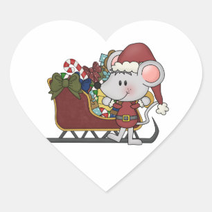 Santa Mouse With Sled Heart Sticker