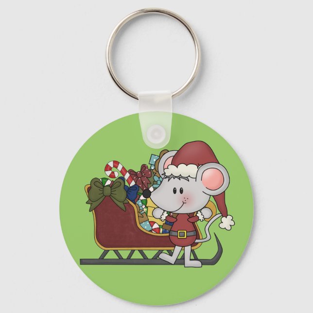 Santa Mouse With Sled Keychain (Front)