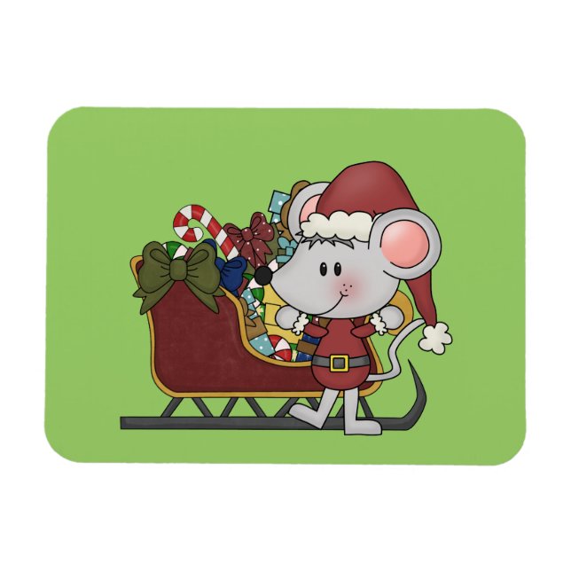 Santa Mouse With Sled Magnet (Horizontal)