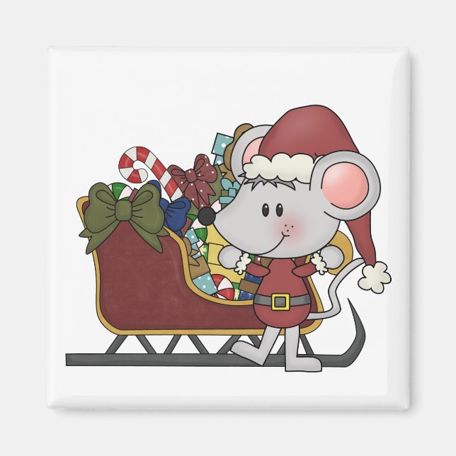 Santa Mouse With Sled Magnet (Front)
