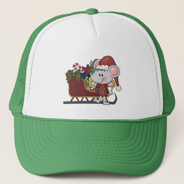 Santa Mouse With Sled Trucker Hat (Front)