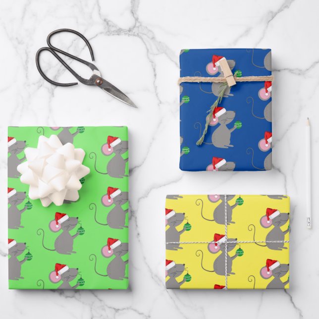 Santa Mouse Wrapping Paper Sheets (Front)