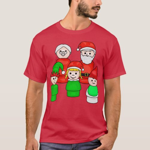 Santa Mrs Claus and 3 Little Elves T_Shirt