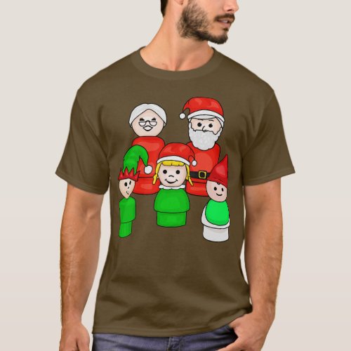 Santa Mrs Claus and 3 Little Elves T_Shirt