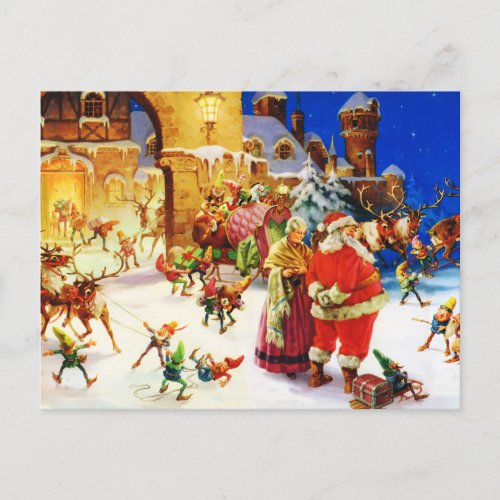 Santa  Mrs Claus at the North Pole Christmas Eve Holiday Postcard