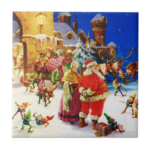 Santa  Mrs Claus at the North Pole Christmas Eve Tile