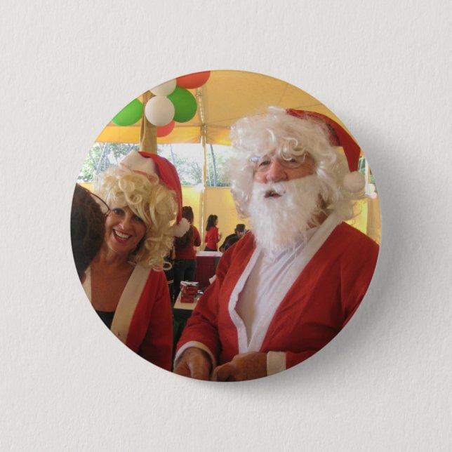 Santa & Mrs. Claus Christmas Celebration – Festive Button (Front)