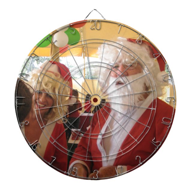Santa & Mrs. Claus Christmas Celebration – Festive Dartboard With Darts (Front)