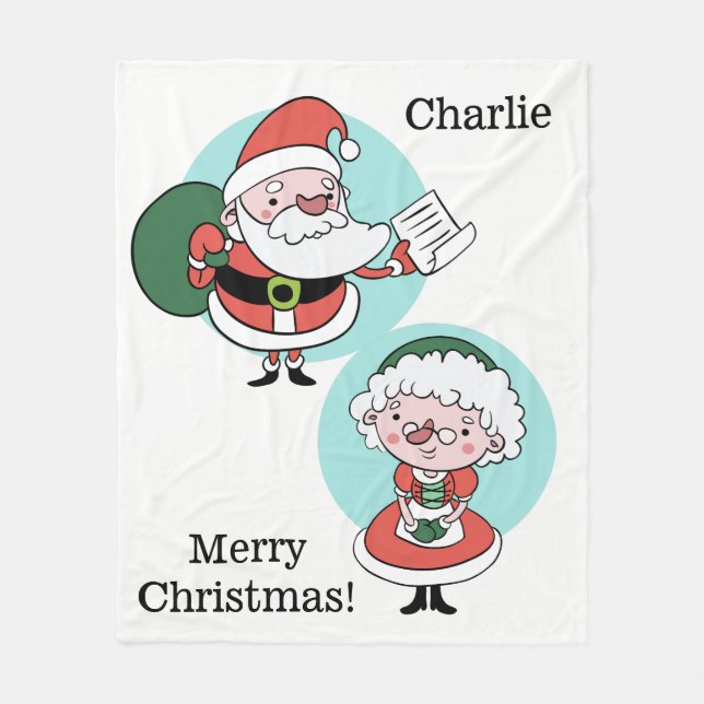 Santa & Mrs. Claus custom text fleece blankets (Front)