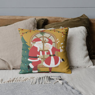 Santa & Mrs. Claus Dance Together Christmas Print Throw Pillow