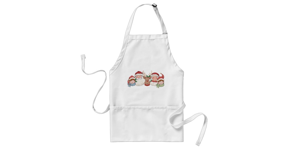 Santa Mrs Claus Elf Reindeer Adult Apron Zazzle Com