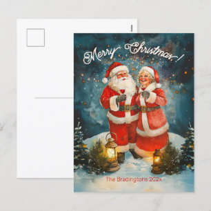Santa Mrs Claus Merry Christmas Holiday Postcard