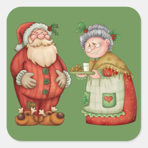 Santa Mrs Claus Milk Cookies Square Sticker
