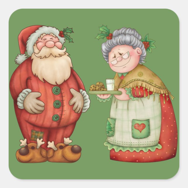 Santa Mrs Claus Milk Cookies Square Sticker (Front)
