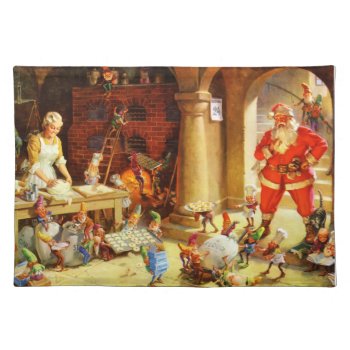 Santa & Mrs. Claus & The Elves Bake Cookies Placemat by Santa_Claus_Shop at Zazzle