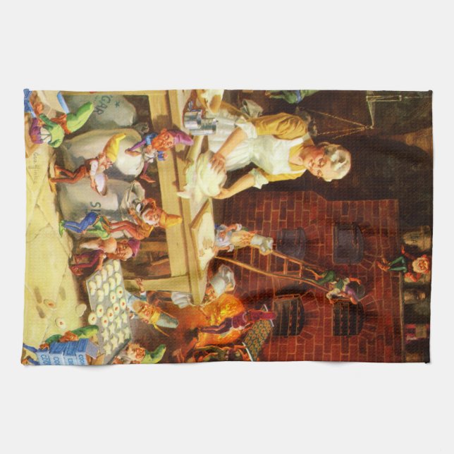 Santa & Mrs. Claus & the Elves Bake Cookies Towel (Horizontal)