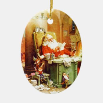 Santa & Mrs. Claus & The Elves Check His List Ceramic Ornament by Santa_Claus_Shop at Zazzle