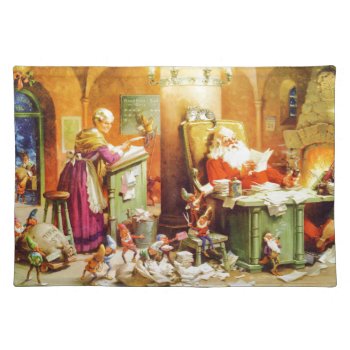 Santa & Mrs. Claus & The Elves Check His List Placemat by Santa_Claus_Shop at Zazzle