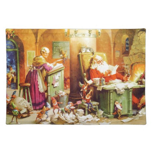 Santa  Mrs Claus  the Elves Check His List Placemat
