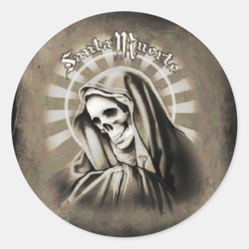 Santa Muerte BLACK AND GREY Classic Round Sticker | Zazzle