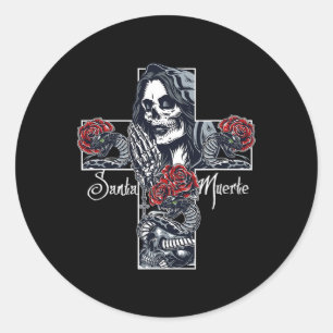 Santa Muerte Cross Classic Round Sticker