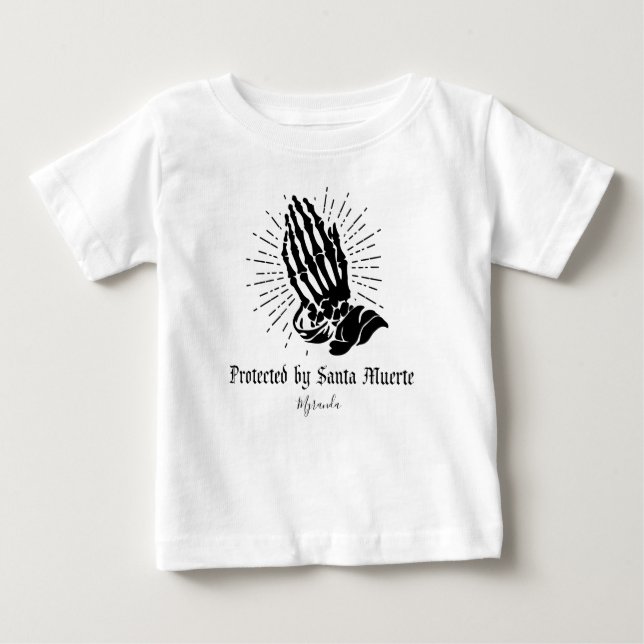 Santa Muerte Protection Custom Name Baby T-Shirt (Front)