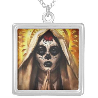 Santa muerte silver plated necklace
