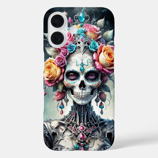 Santa Muerte skull with colorful flowers cover (Back)