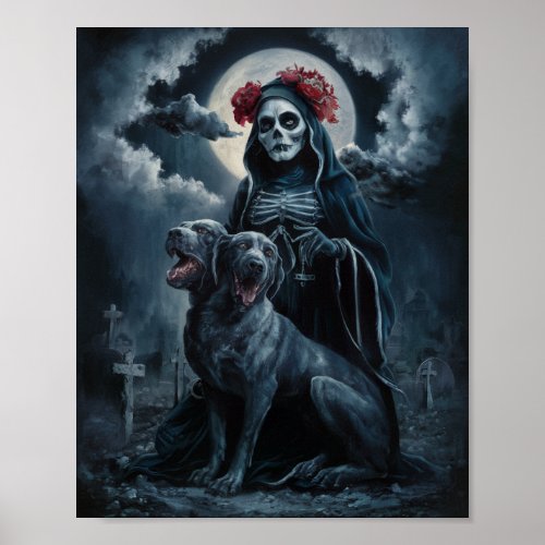 Santa Muerte with Two Headed Dog Poster