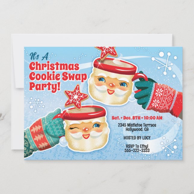 Santa Mugs Christmas Cookies Swap Invitation (Front)