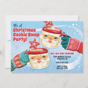 Santa Mugs Christmas Cookies Swap Invitation