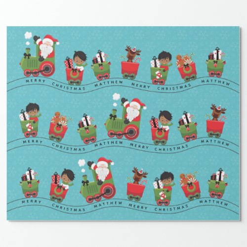 Santa  Multicultural Boy on Train Wrapping Paper
