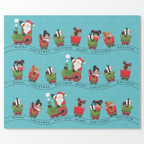 Santa  Multicultural  Girl on Train Wrapping Paper