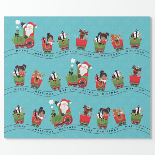 Santa  Multicultural Girl on Train Wrapping Paper