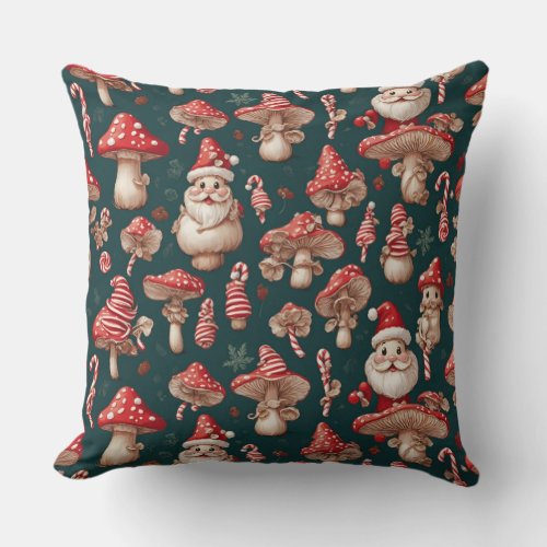 Santa Mushroom Christmas Throw Pillow