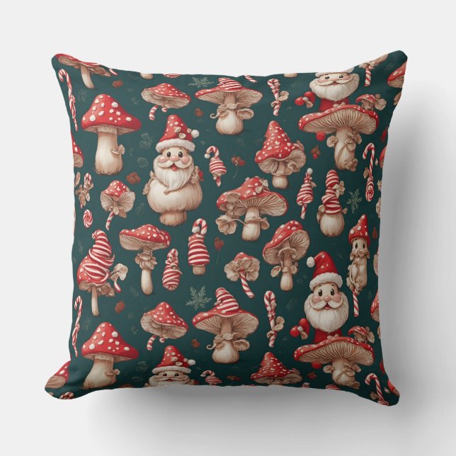 Santa Mushroom Christmas Throw Pillow (Front)