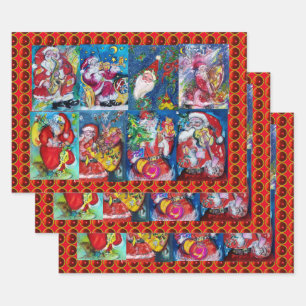 SANTA ,MUSICAL CHRISTMAS NIGHT PARTY WRAPPING PAPER SHEETS