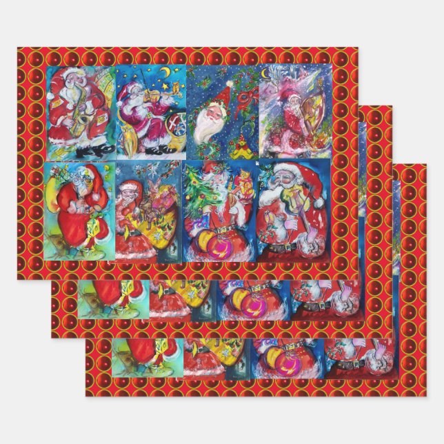 SANTA ,MUSICAL CHRISTMAS NIGHT PARTY  WRAPPING PAPER SHEETS (Set)