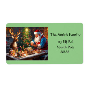 Santa N Reindeer make gingerbread house Christmas Label