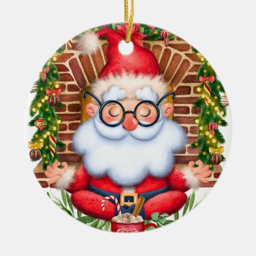 Santa Namaste Yoga Pose Christmas  Ceramic Ornament