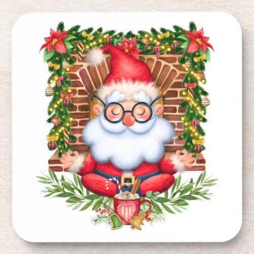 Santa Namaste Yoga Pose Christmas Coaster Set 6