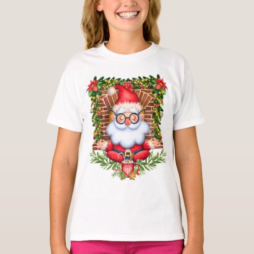 Santa Namaste Yoga Pose Christmas Girls T_Shirt