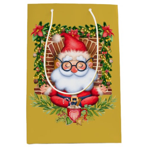 Santa Namaste Yoga Pose Christmas Medium Gift Bag