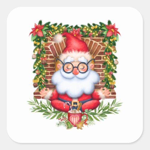 Santa Namaste Yoga Pose Christmas  Square Sticker