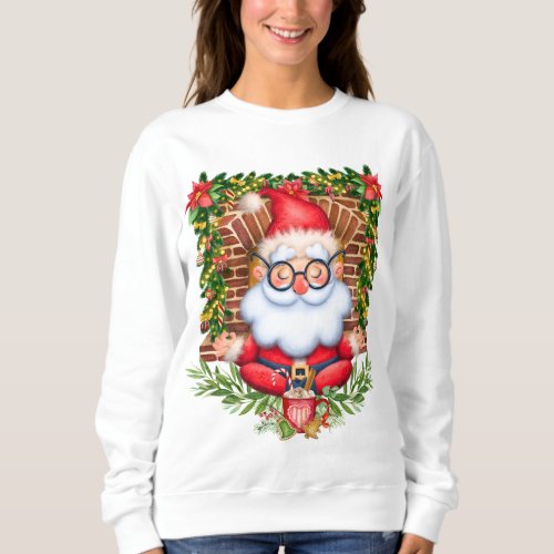 Santa Namaste Yoga Pose Christmas Womens Sweatshirt