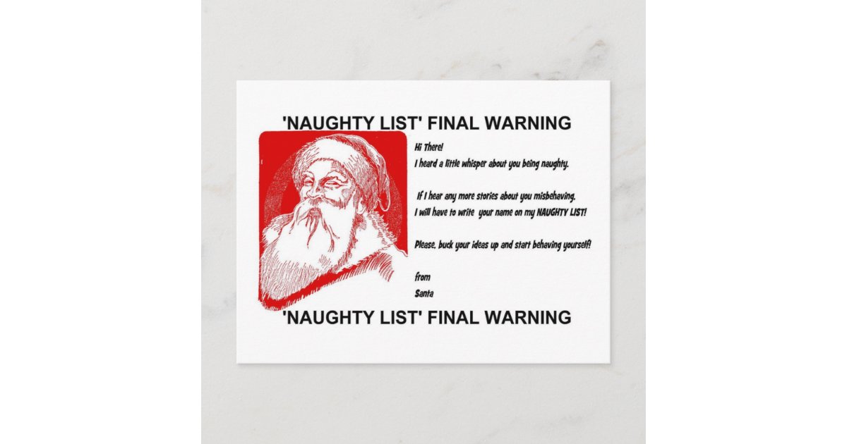 Santa - Naughty List - Final Warning! Holiday Postcard | Zazzle.com