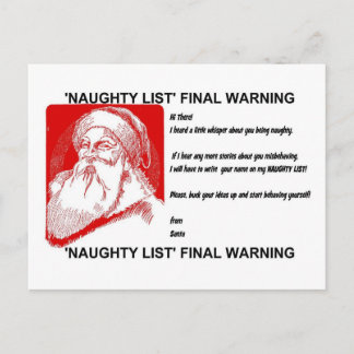 Santa - Naughty List - Final Warning! Holiday Postcard