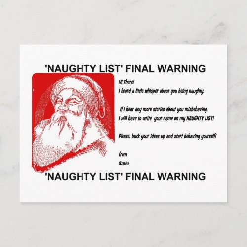 Santa _ Naughty List _ Final Warning Holiday Postcard