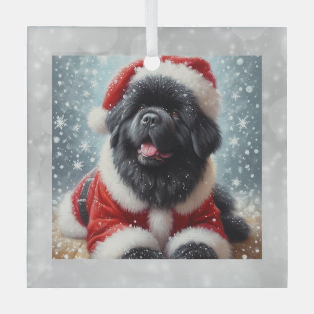 Santa Newf Puppy Christmas Ornament (Front)